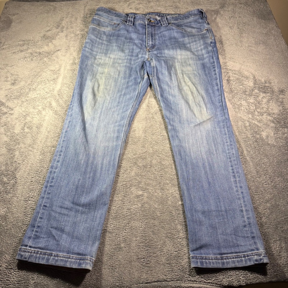 Duluth Trading Co Ballroom Double Flex Slim Fit Jeans 36x30 Light Wash Blue